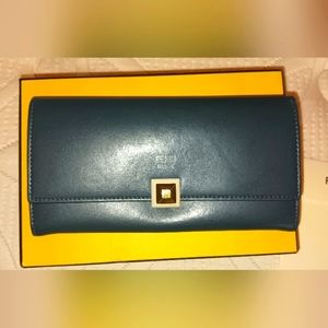 FENDI Leather NavyBlue  Medium Wallet with box, dust bag and tags